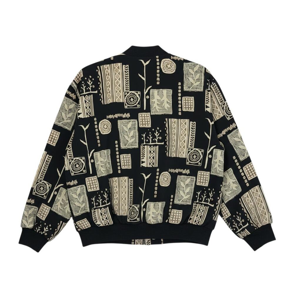 Vintage Cascais Black Cream Pattern Zip Up Jacket Womens Size Medium Mexico Poly - Picture 7 of 10